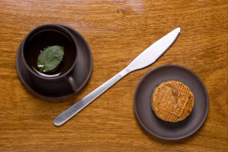 tea with mooncakeの写真素材
