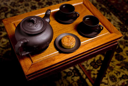 tea with mooncakeの写真素材