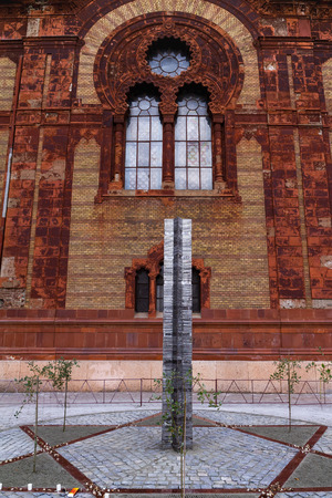 Uzhgorod, Ukraine - October 9, 2016: A monument to local victims of the Holocaust after the opening of the square near the former synagogue. A monument to local victims of the Holocaust in Uzhgorod is made from metal plates in the form of a Star of David,のeditorial素材