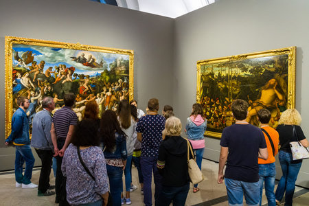 Dresden, Germany - July 26, 2017. Tourists viewing the exhibits at the Dresden Picture Gallery of Old Masters, which was founded almost 300 years ago.のeditorial素材