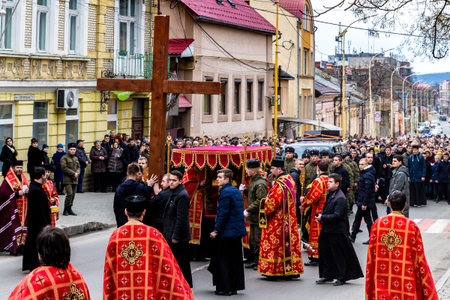 Uzhgorod, Ukraine - March 11, 2018: Procession believers during the cross march marking the...