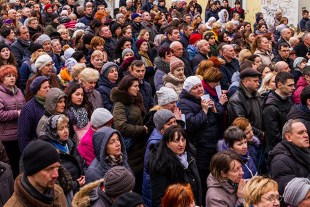Uzhgorod, Ukraine - March 11, 2018: Procession believers during the cross march marking the...