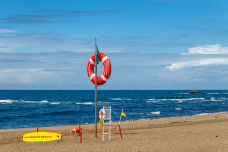 Rescue post on the shores of the Atlantic Ocean near Porto, second largest city in Portugal.の写真素材