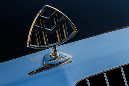 Ukraine, Uzhhorod - October 31, 2021: Maybach sign on a retro car at the Autumn Oldtimer Car...