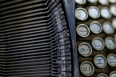 Letters of an old typewriter with a keyboard, Ukrainian (Cyrillic) font.の写真素材