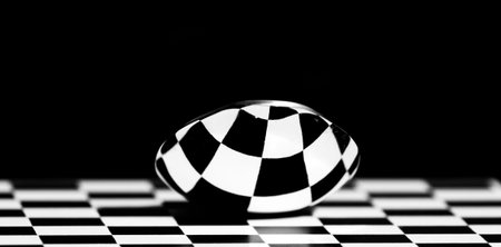 Abstract picture. Chess table with cutlery and reflection.