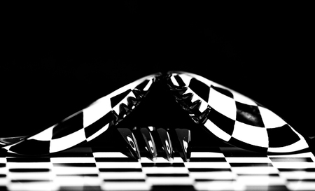 Abstract picture. Chess table with cutlery and reflection.の写真素材