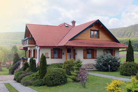 An idyllic suburban house in the middle of the forestのeditorial素材