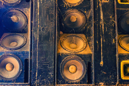 Music sound speakers hanging on the wall in monochrome vintage styleの写真素材