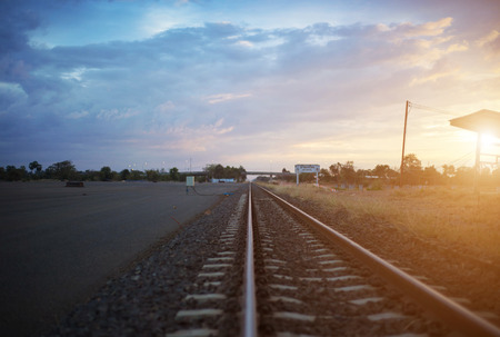 Life is a journey as a thought. Image of an empty railroad taken from low point of view. Also image has a vintage effect.の写真素材