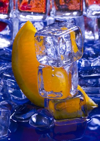 Orange with ice cubesの写真素材