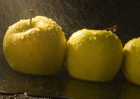 Apples are hard, round fruits with a smooth green, red or yellow skins. They are found in the sphere of temperate climates.の写真素材