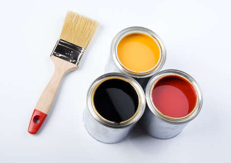 Paint brush and cansの写真素材