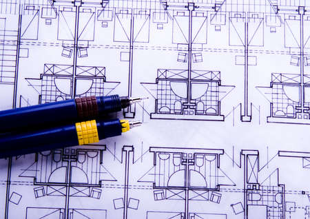 Close up of a blueprintの写真素材