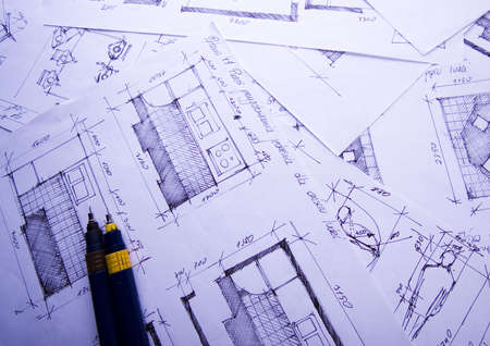 Close up of a blueprintの写真素材