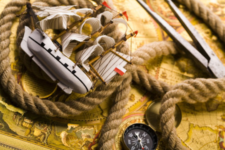 Ship and old map の写真素材