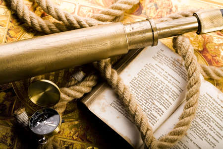 Old-fashioned compass on map の写真素材