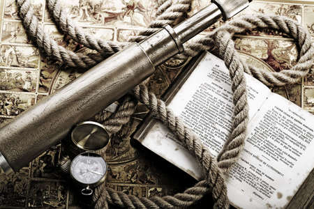 Old map & Rope  の写真素材