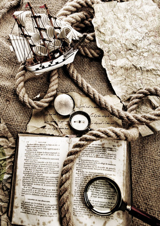 Old map & Shipの写真素材