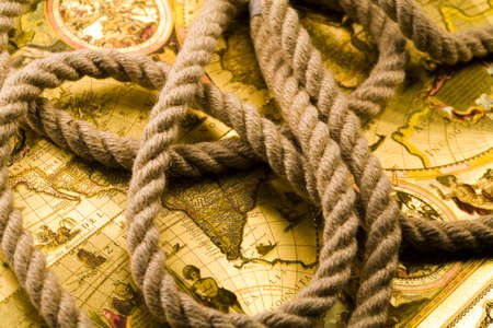 Old map & Rope  の写真素材