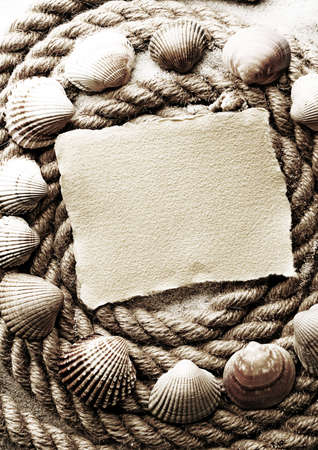 Sand and seashells frame の写真素材