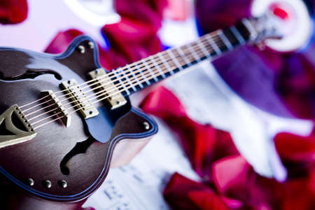 Guitar & Petals of rose の写真素材