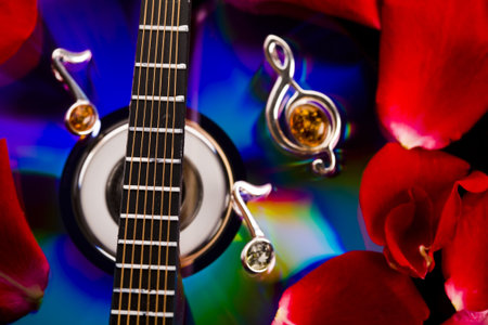 Guitar & Petals of rose     の写真素材