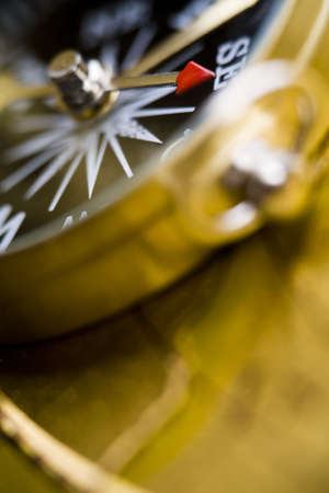 Close up view of the compass on old mapの写真素材