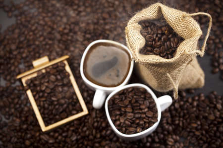 Coffee beans in canvas sackの写真素材