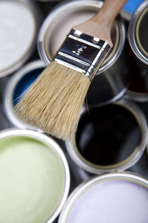 Paint brush and cansの写真素材