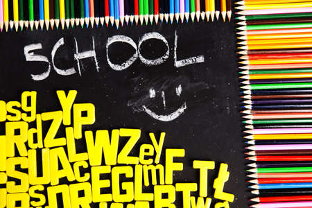 Pencils & Chalkboardの写真素材