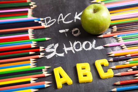 Inscription - back to school & Colour pencilsの写真素材