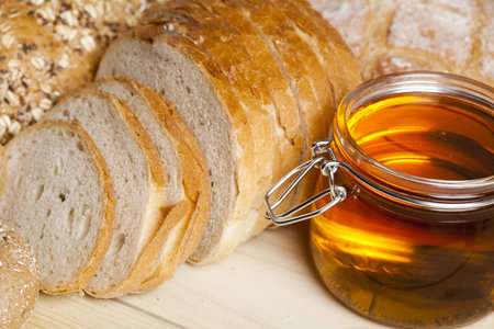 Honey and breadの写真素材