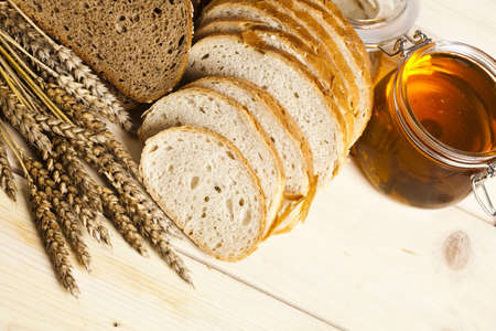 Honey and breadの写真素材