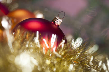 Cut spruce and Christmas balls の写真素材