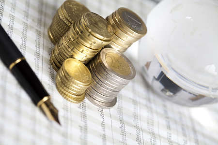 Euro coins and businessの写真素材