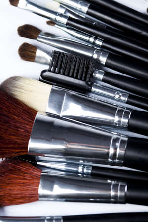Set of professional makeup brushes on white backgroundの写真素材