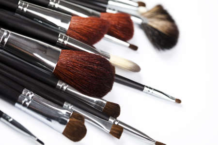 Set of professional makeup brushes on white background  の写真素材