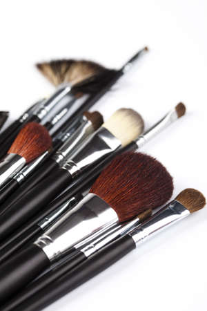 Set of professional makeup brushes on white background の写真素材