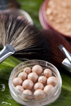 Face powder, make up and brushの写真素材