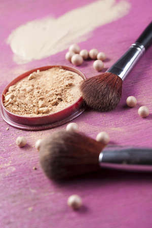 Face powder, make up and brushの写真素材