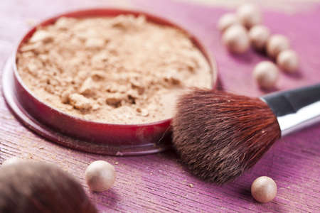 Face powder, make up and brushの写真素材