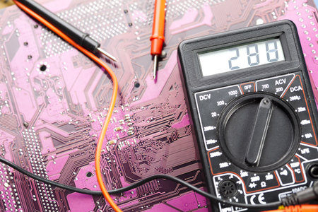 Closeup of computer circuit boardの写真素材