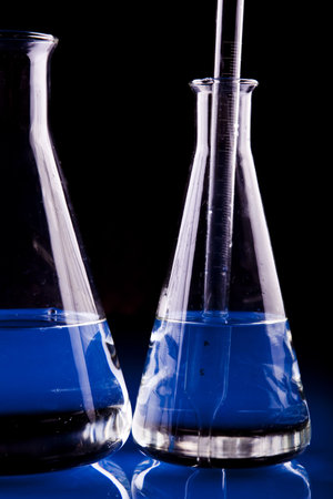 Blue chemistry vials