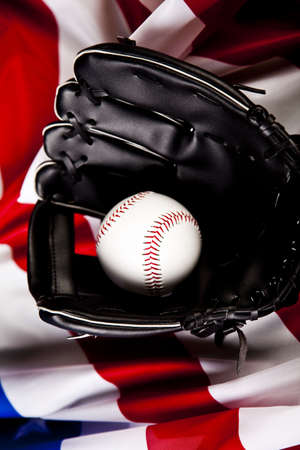 Leather glove with baseballの写真素材