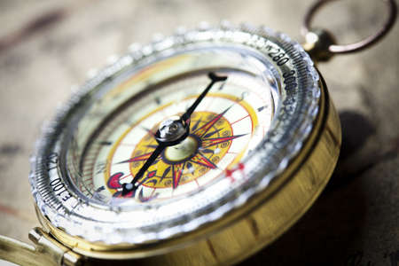Compass on old mapの写真素材