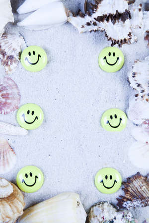 Sand and seashells frameの写真素材