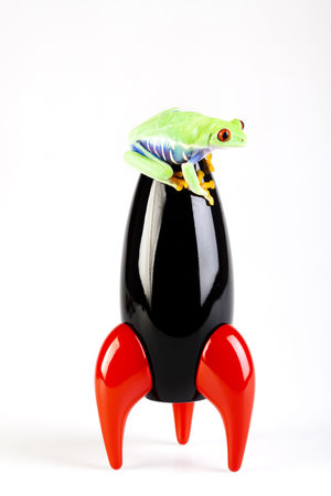 Black Rocket and green frogの写真素材