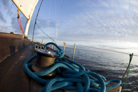 Ropes on wooden and Yacht 