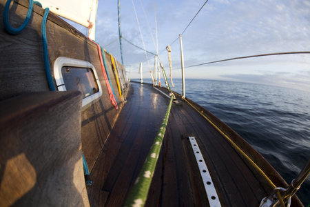 Rope on sailing boat in the sea 